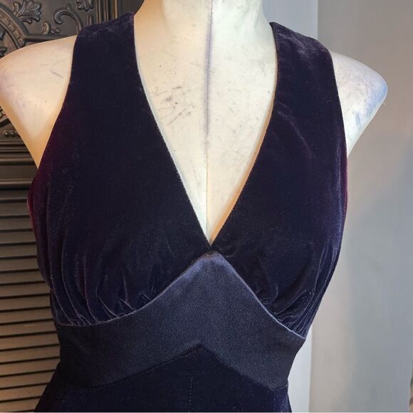 90s Vintage De Laru Linda Bernell Velvet Gown‎ Front Slit Bow Rhinestone 5/6 - Picture 3 of 16